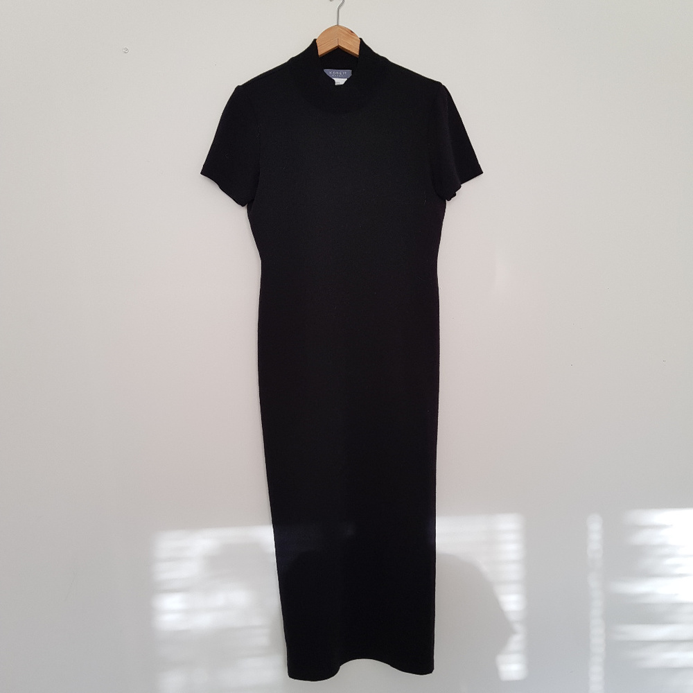 Vintage Korets Maxi Mock Neck Dress Black M